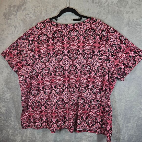 Catherines 3XWP Top Pink Black Geometric Print Short Sleeve Tee bright colorful - Picture 2 of 9